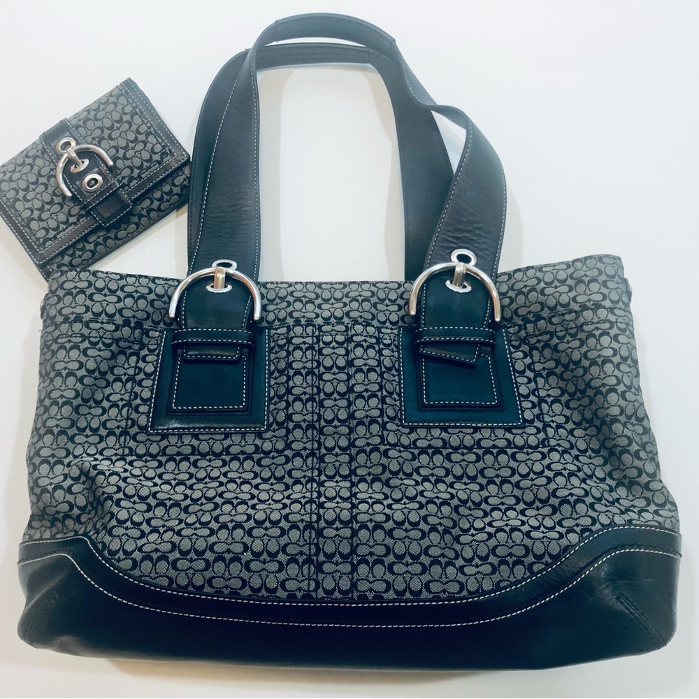 COACH Signature Grey/Black Tote.  Authentic.